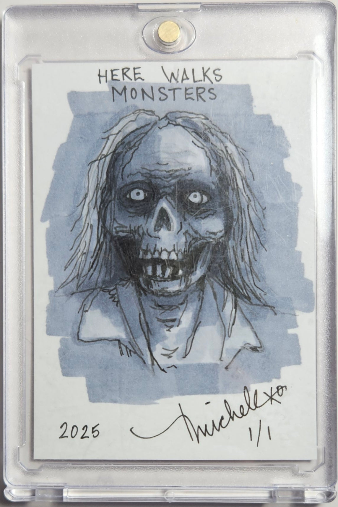 Here Walks Monsters - Zombie Sketch Card - Tina Michele