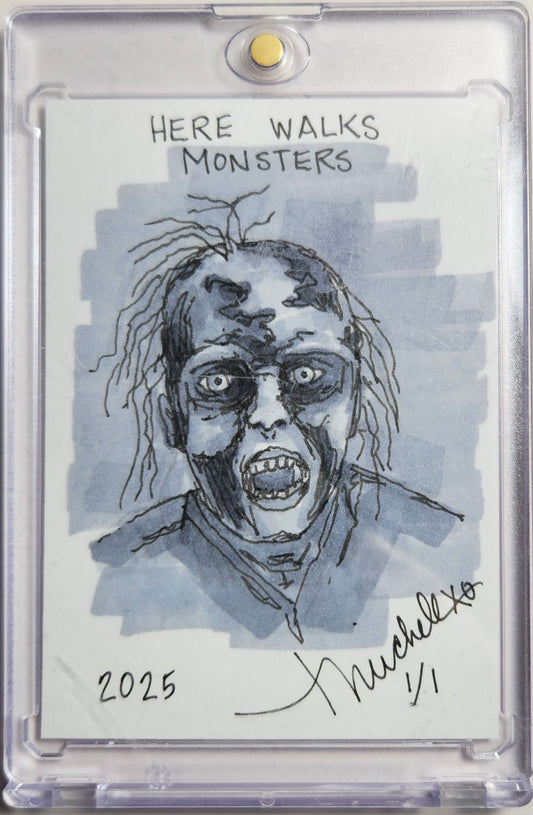 Here Walks Monsters - Zombie Sketch Card - Tina Michele