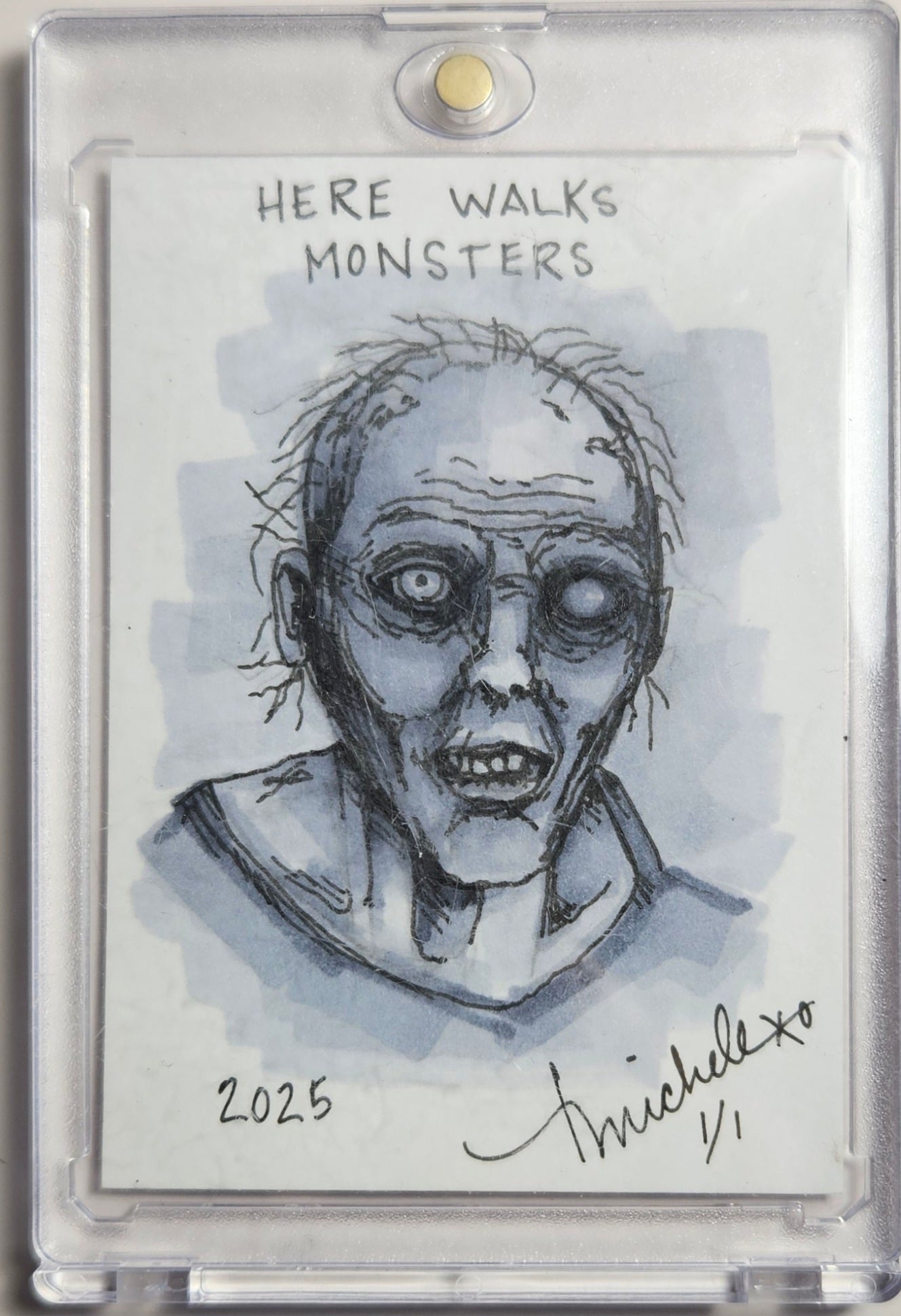 Here Walks Monsters - Zombie Sketch Card - Tina Michele